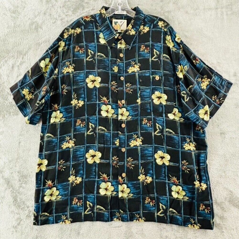 Vintage‎ Ron Chereskin Hawaiian Shirt Mens XXL Black Rayon Hibiscus Short Sleeve